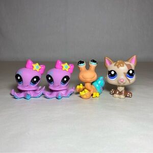 Littlest Pet Shop LPS Gen 7 Lot Octopus #154 Hermit Crab #155 German Shepard #73